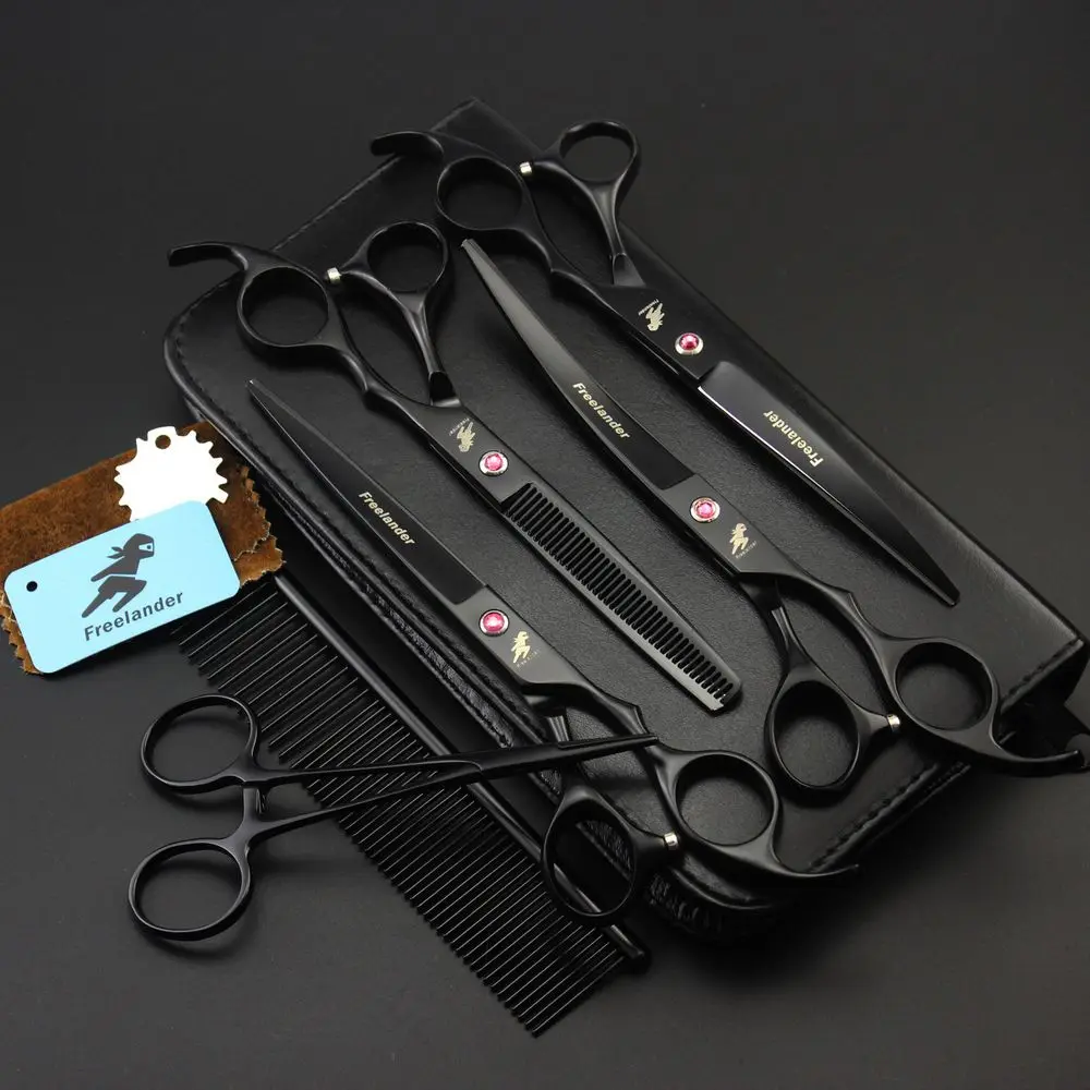 

Professional 7 Inch Japan 440C Dog Grooming Scissors Dropshipping Pet Scissors Kit Thinning Shears Chunker Curved Scissors