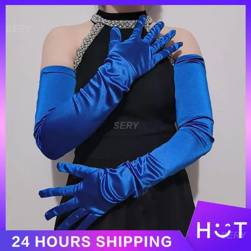 Satin Gloves 70cm Practical Fashion Hepburn Black Gloves Long Gloves Clothing Accessories Best Seller Etiquette Gloves Elastic