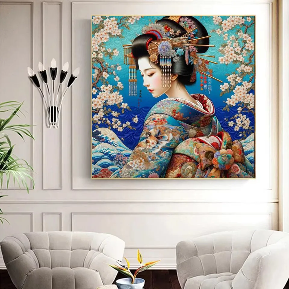 5D DIY Diamond Painting Kimono Woman Geisha Japanese Style Cross Stitch Embroidery Diamond Mosaic Kit Rhinestone Home Decoration