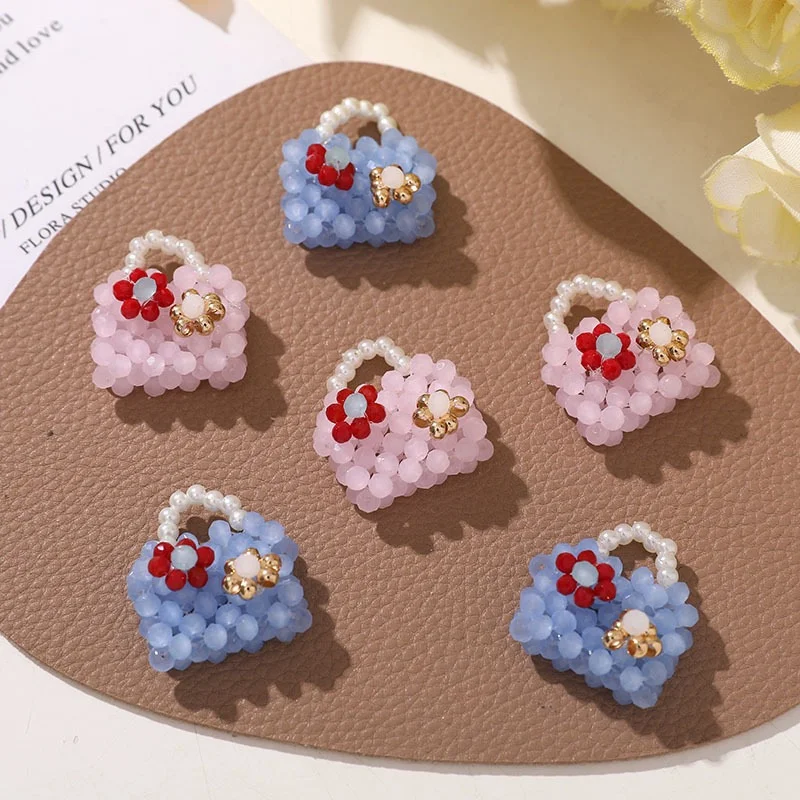 

Wholesale 10pcs/lot color glass beads handmade weave bags shape bead diy jewelry garment hair accessory