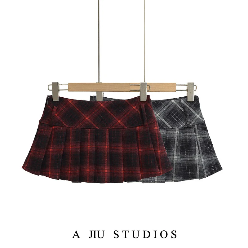 

American Retro College Sle A-Line Skirt Women Sexy Spicy Low Waist Anti-Light Folding Design ort Skirt