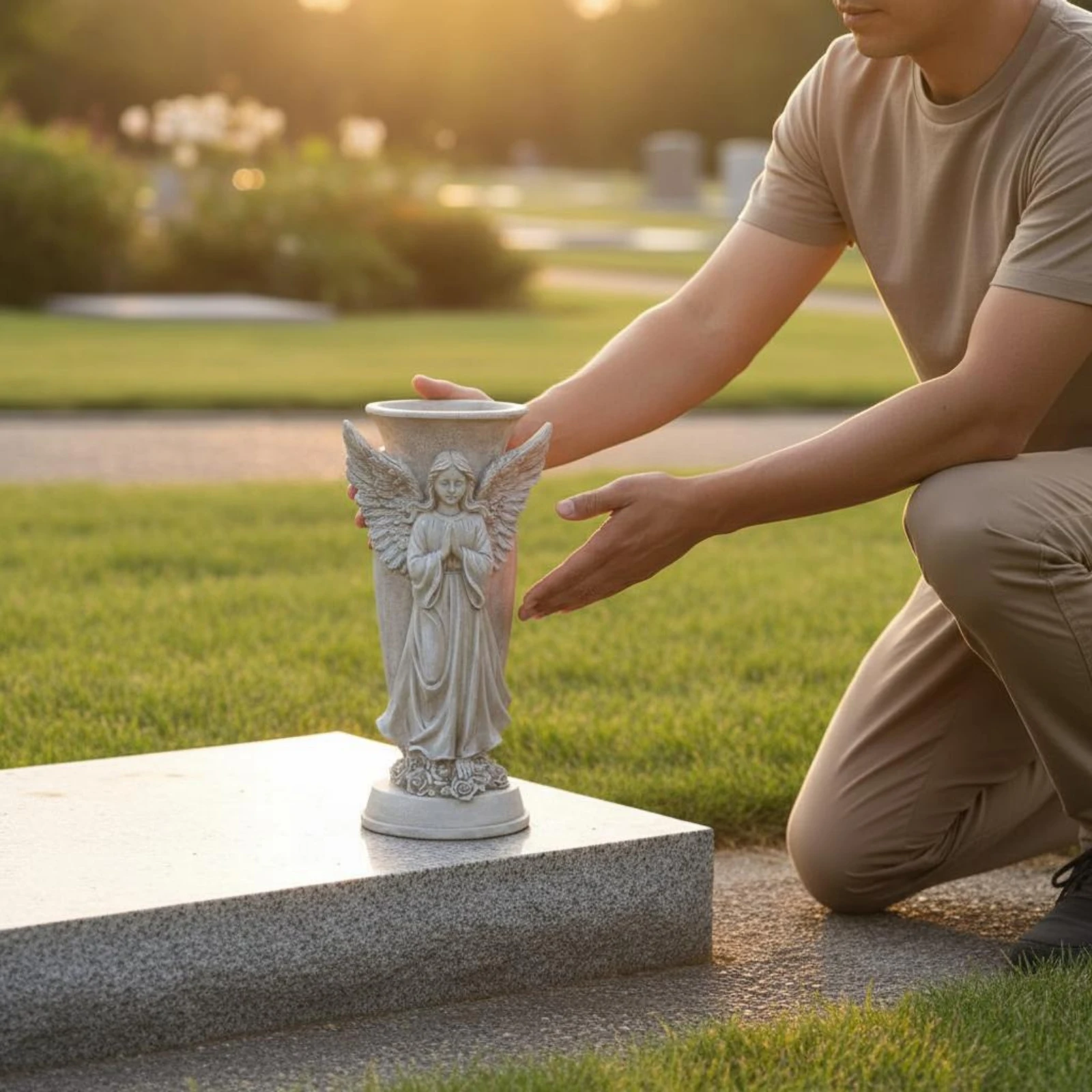 Praying Angel Planter Outdoor Friendly Angel Statue Planter Plant Container Fine Details Garden Decor Drainage Hole for Cemetery