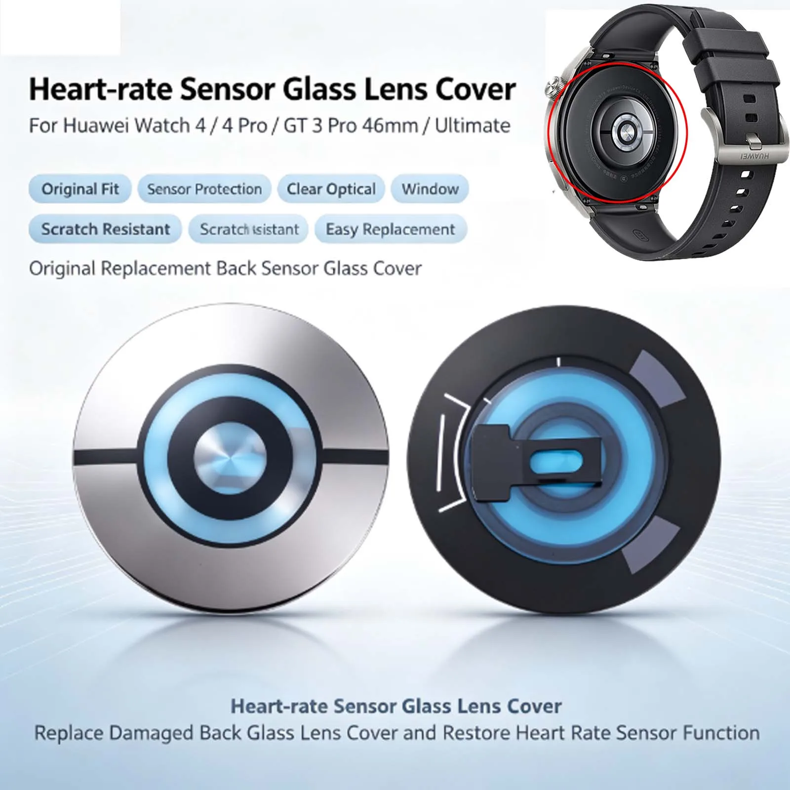 For Huawei Watch 4 / 4 Pro / GT 3 Pro 46mm / Ultimate Original Heart-rate Sensor Glass Lens Cover
