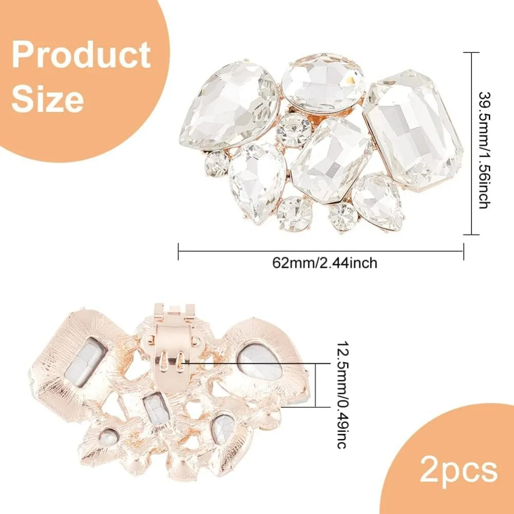 2PCS Crystal Shoe Clips 1.5x2.5 inch Irregular Rhinestone Wedding Shoe Clips Shoe Clips Buckles Metal  Clip for DIY Craft