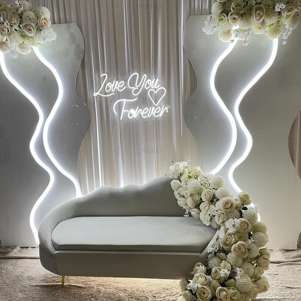 

FSDKX Luxury Modern Wedding Backdrop Romantic Wave Shape PVC 3D Wedding Party Backdrop Stage Decoration With LED Light
