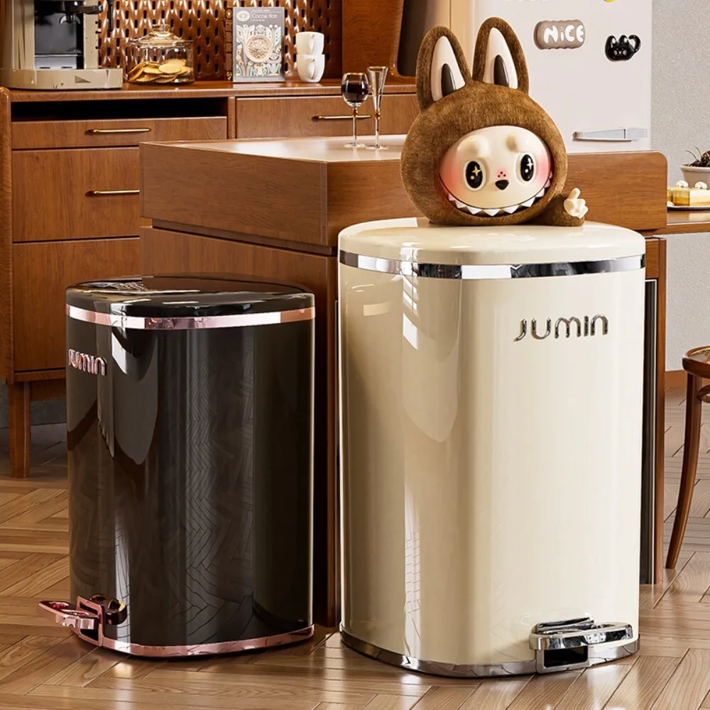 

High End Trash Can with Lid and Pedal Foot for Bedroom Bathroom Kitchen Office Waste Storage Bin Metal Garbage Container