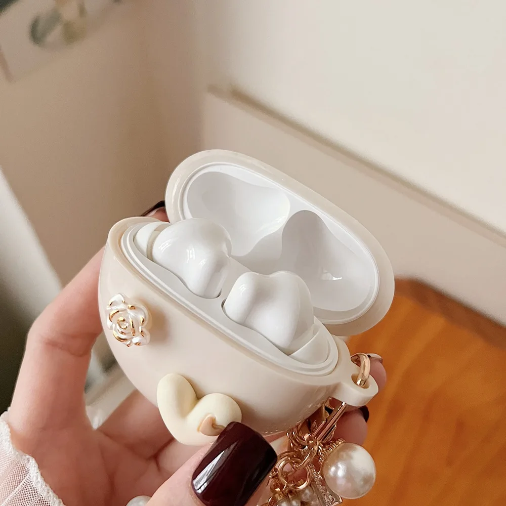 โบว์3D น่ารักรูปดอกไม้หัวใจน่ารักเคสอุปกรณ์เสริมสำหรับ OPPO enco Air 3i TWS ชาร์จกล่องป้องกัน