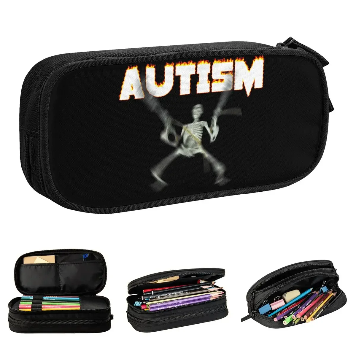 

Autism Skeleton Meme Pencil Cases Classic Pen Box Bag Student Large Storage School Supplies Zipper Pencil Pouch