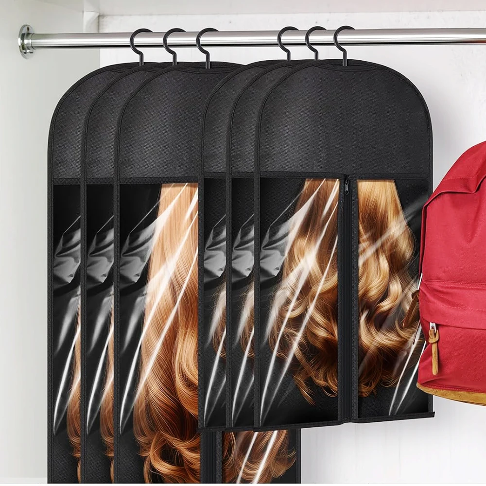 حقيبة تخزين وصلات الشعر الطويلة جدًا مع شماعة، 6/2 مجموعتان من مقاسين للشعر المستعار المتعدد، شماعة مقاومة للغبار لوصلات الشعر