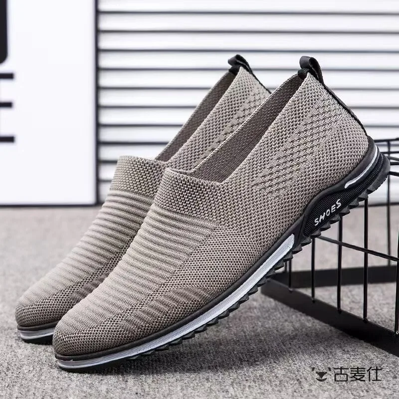 

Old Beijing Cloth Shoes Breathable Mesh Casual Men's Summer Comfortable Thin Lightweight Anti-slip round Toe Mid-Cut Rubber Sole