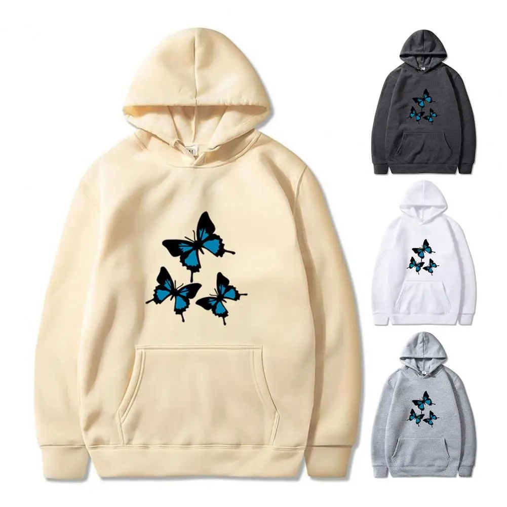 

Fall Winter Women Hoodie Soft Ladies Hoodie Fashionable Women's Hoodie with Butterflies Print Large Pocket Soft Warmth for Fall