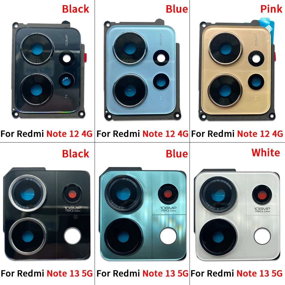 غطاء عدسة زجاجية مناسب للكاميرا الخلفية مع جزء بديل لحامل الإطار لهاتف Redmi Note 12 13 Pro Plus 5G 4G