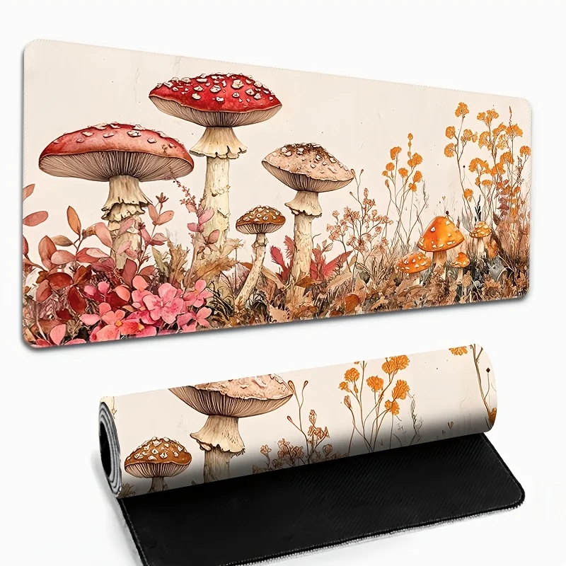 

Mushroom and flower high-definition printed mouse pad, anti-slip rubber, durable, suitable for gamers and office use