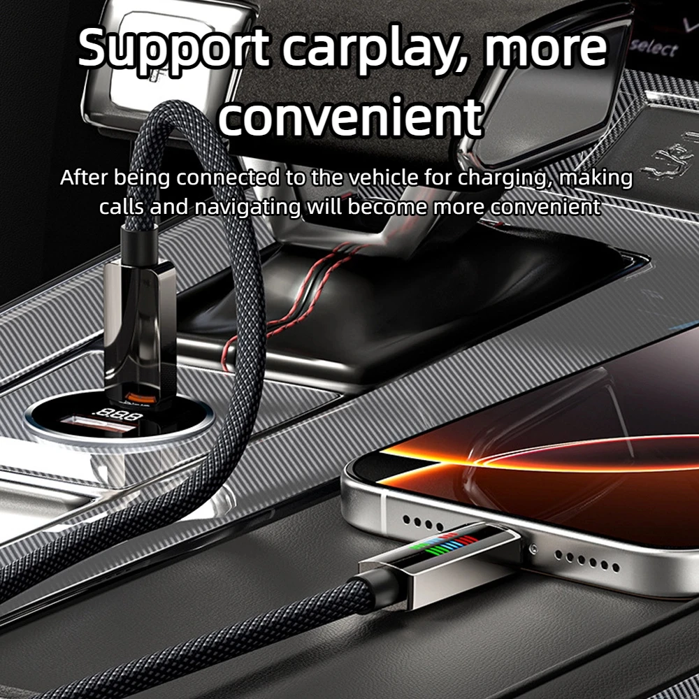 Cavo di tipo C da 240 W Cavo USB C a ricarica rapida con luce di marcia Display digitale Cavo dati da tipo C a tipo C per iPhone15 16 Huawei