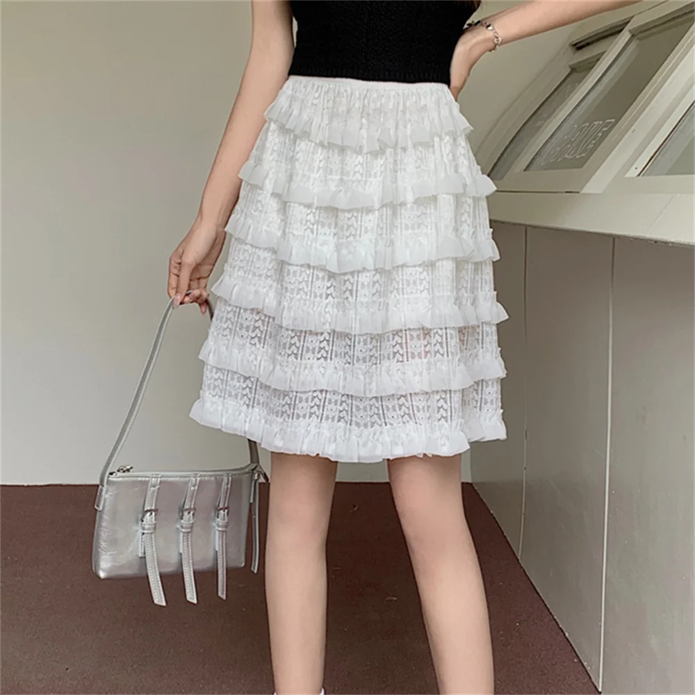 

PLAMTEE 2023 Cake Skirts Women Patchwork Lace Princess Mujer Elegant OL Sweet New Casual Streetwear Gentle Office Lady Loose