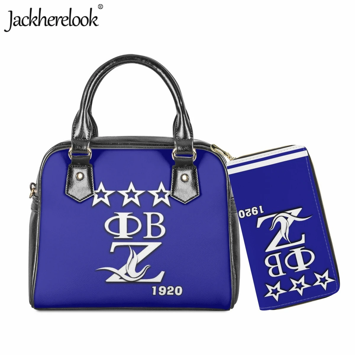 

Jackherelook PU Leather Shoulder Bag Long Wallet 2pcs/set for Women Hot Phi Beta Sigma Sorority Messenger Bag Casual Handbag