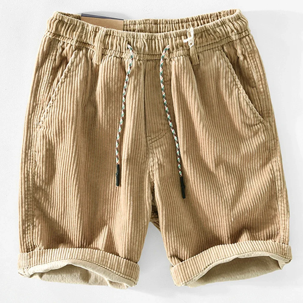 Y2K American Outdoor Beach Running Trend Cargo Shorts Hombres Verano Suelto Casual Color Sólido Corduroy Cintura Cordón Cinco Puntos Pantalones