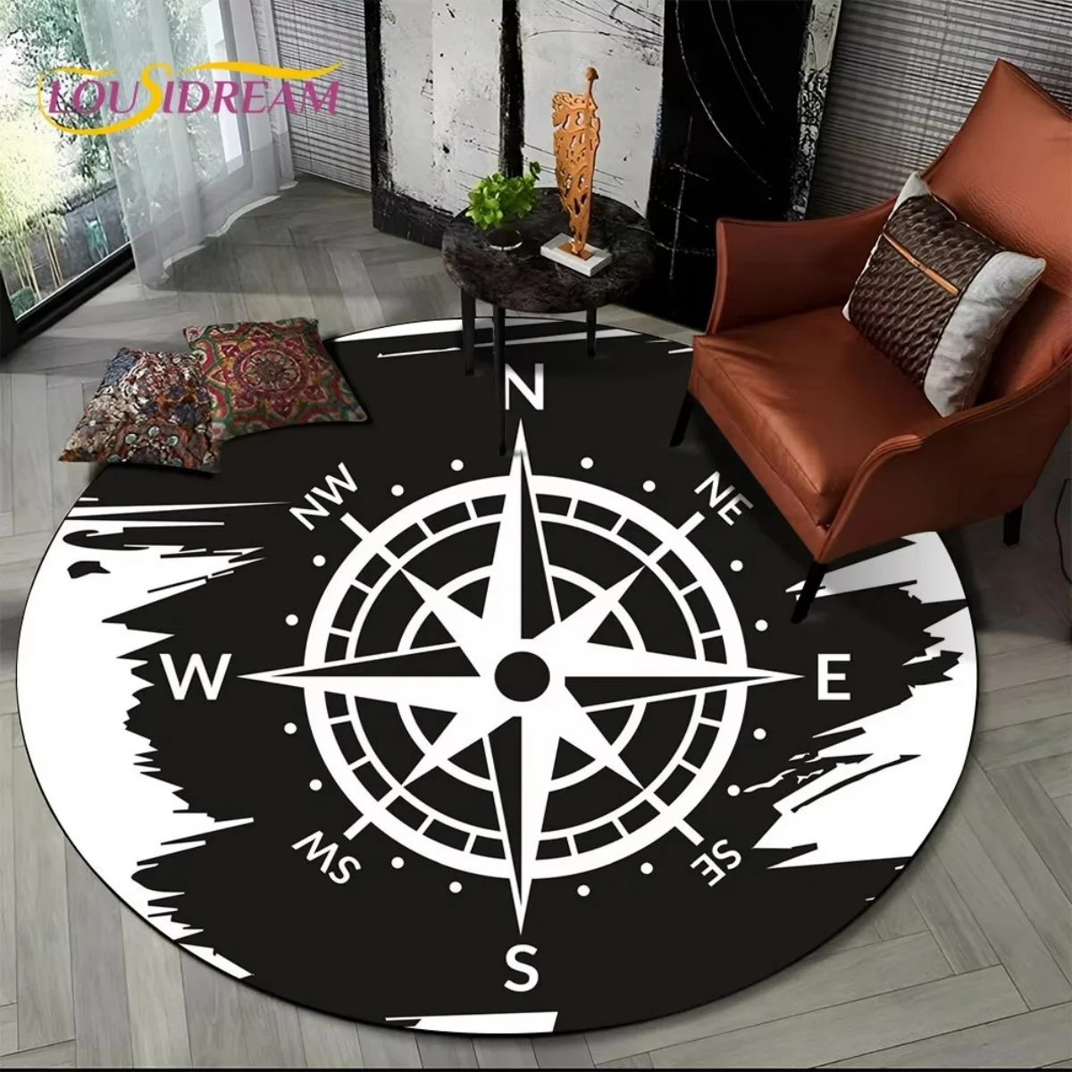 B16LYX Round Area Rug Compass Wind Gothic Home Decor Rug for Bedroom Living Room Nautical Theme Floor Accent Housewarming Gift