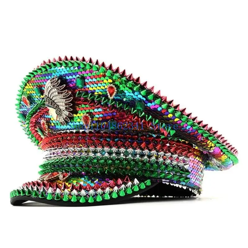 5asd العروس قبعة متلألئة الراين الكابتن قبعة الترتر بحار قبعة للمهرجانات الموسيقية قبعات كريستال سباركلي #1