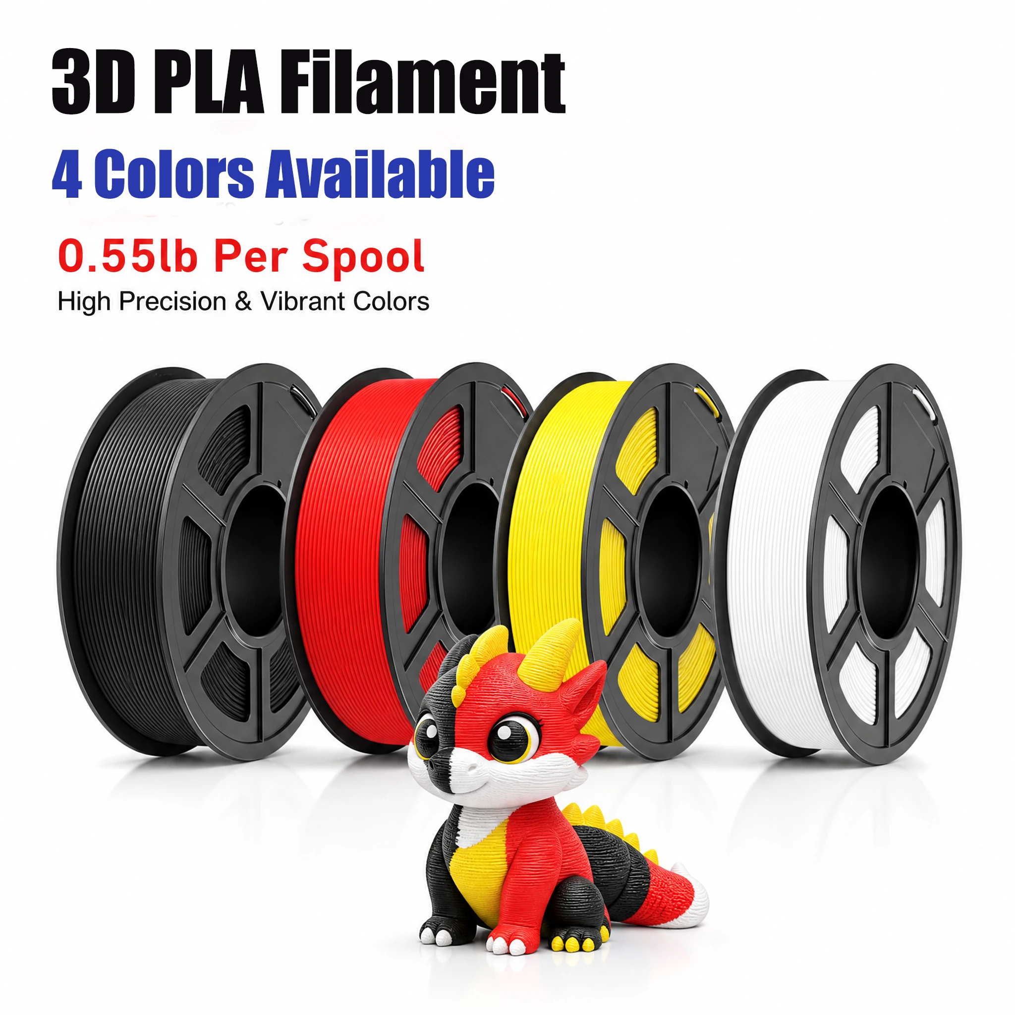 Filament d'imprimante 3D PLA 175 mm, facile à imprimer, haute compatibilité, emballage sous vide, plusieurs poids disponibles, noir, blanc, rouge, jaune