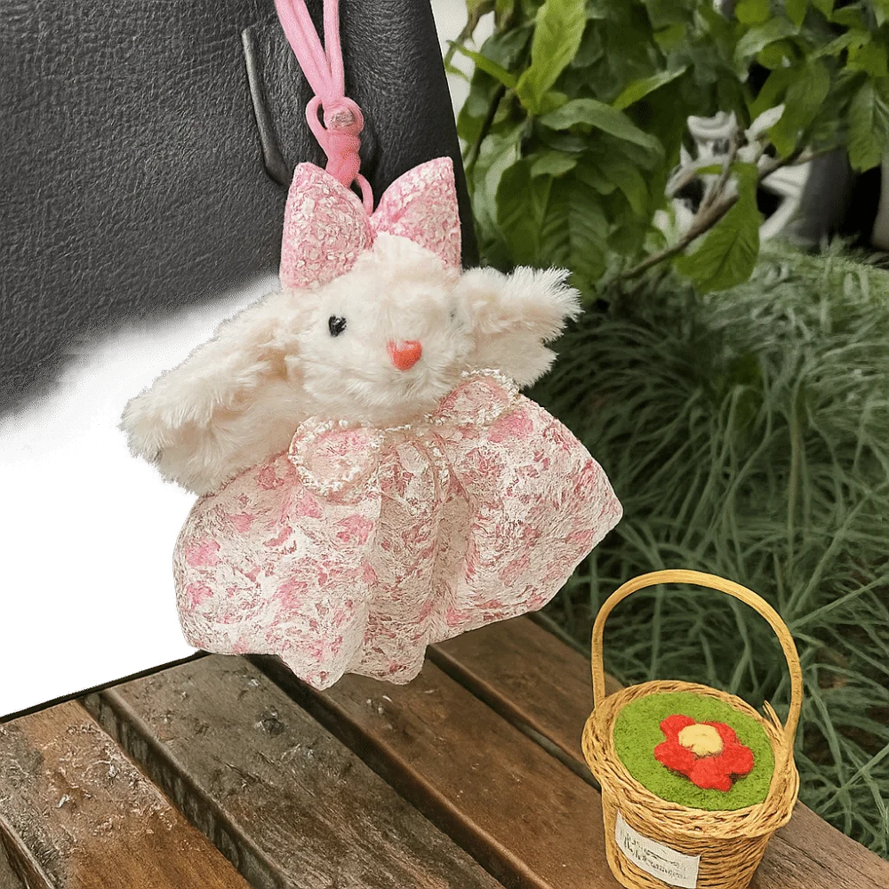 Princess Pearl Dress Bow Plush Rabbit Keychain Cartoon Stuffed Rabbit Doll Keyring Kawaii Soft Drooping Ear Rabbit Pendant