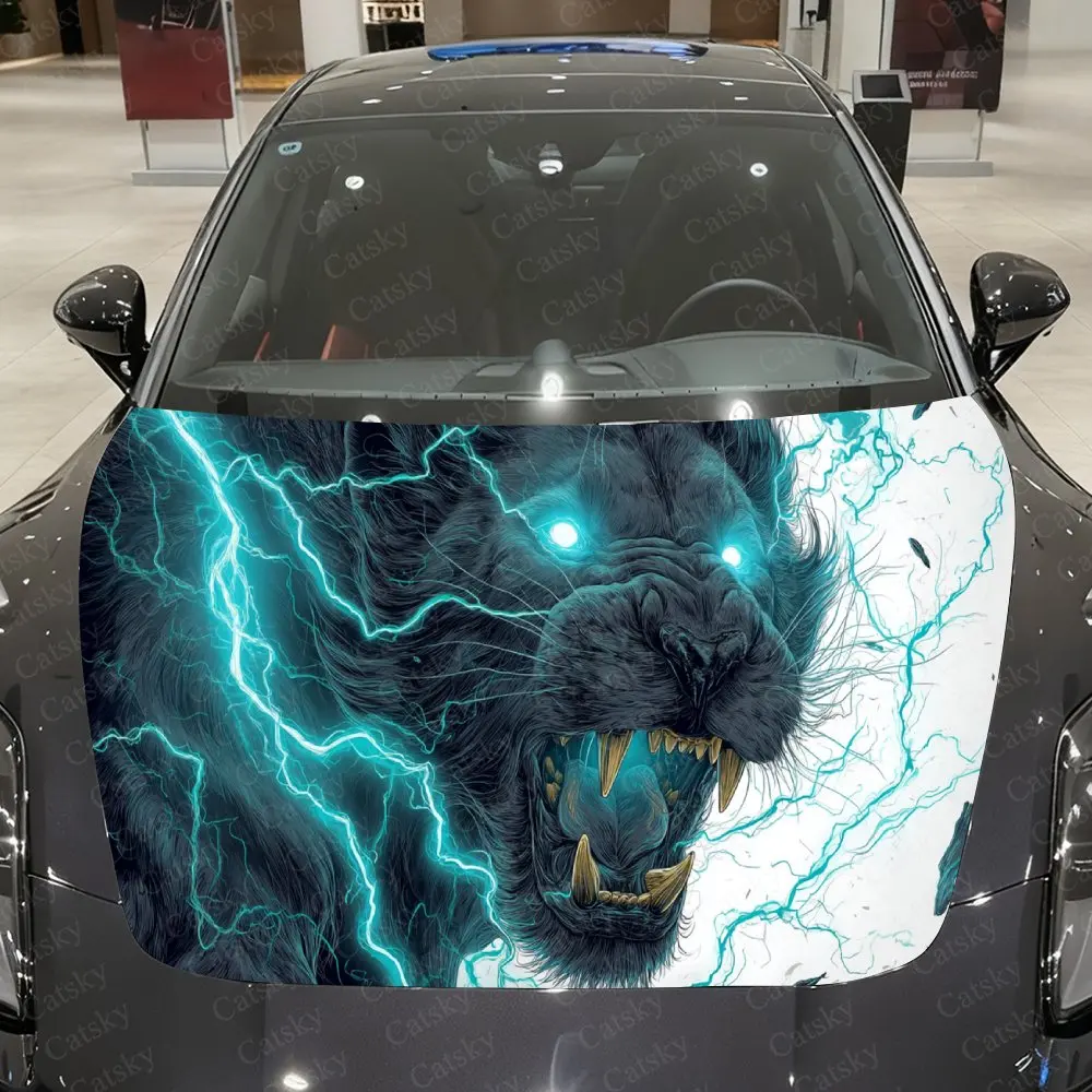 

Виниловая пленка для автомобиля Teal Lightning Lion, водонепроницаемая наклейка на капот автомобиля из ПВХ, самоклеящаяся устойчивая к царапинам наклейка на крышку двигателя
