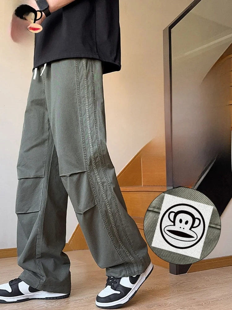 

Рабочие брюки PaulFrank из чистого хлопка, мужские осенние новые прямые свободные американские повседневные брюки-парашюты, дышащие, легкие