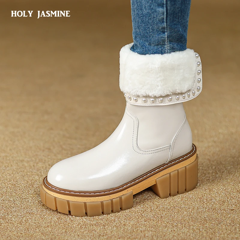 Size 34-42 Genuine Leather Boots Women Thick Fur Warm Buckle Winter Boots Platform Ankle Boots for Women Shoes Platform Shoes