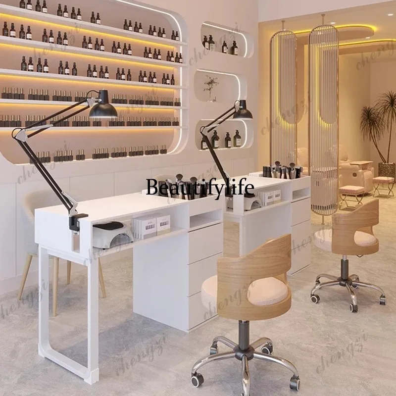 P182 Italian Minimalist Nail Table Elegant Organized Aesthetic Design Nail Table Modern Premium Table Ongle Manucure Salon Furni