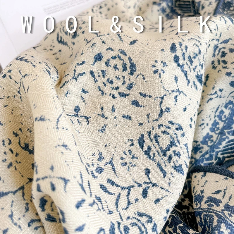Syal Persegi Motif Bunga Biru  - Scarf Silk Square ulasan dan harga