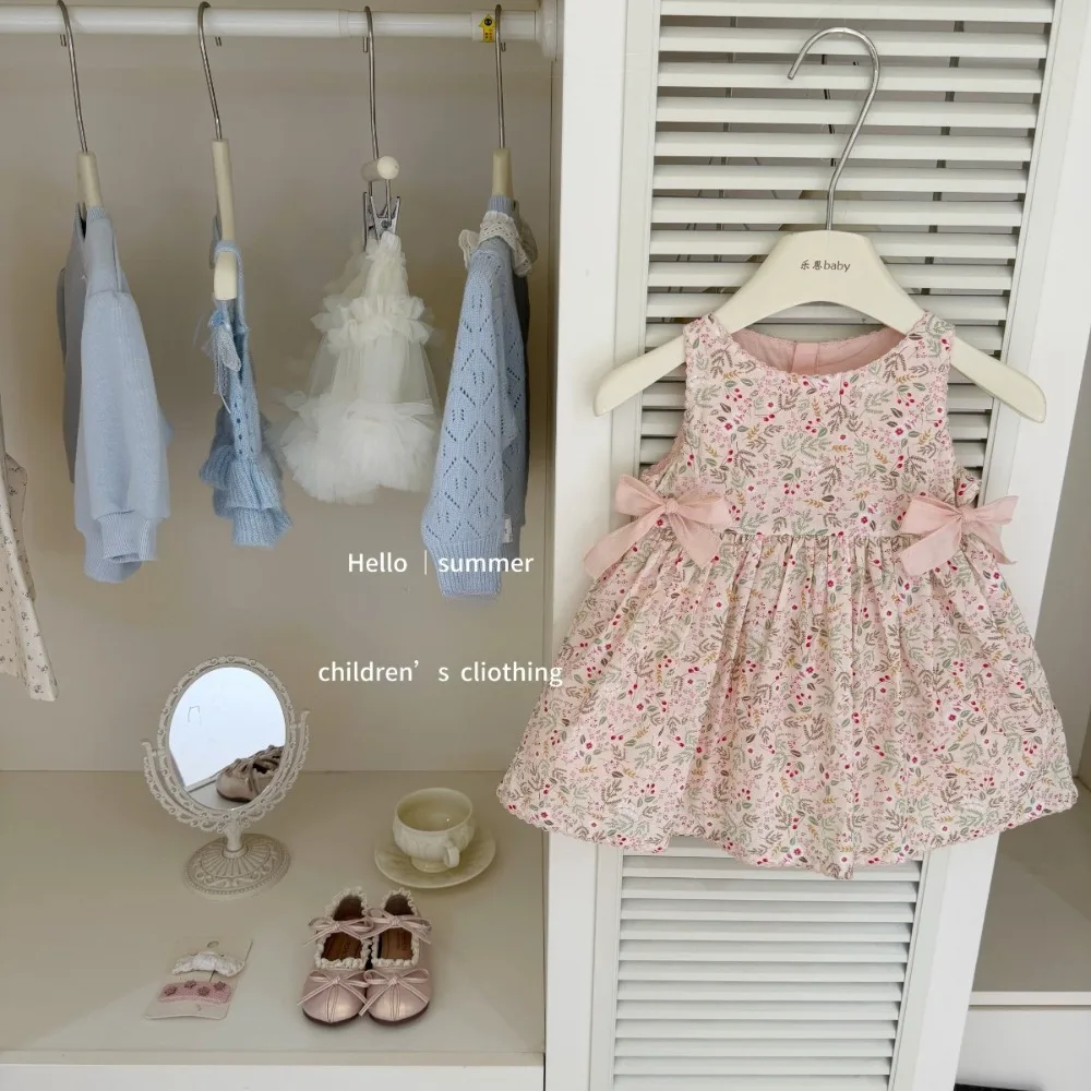 New Summer Girls Floral Dress, Stylish Princess Sleeveless Sundress for Kids  for  73-130cm