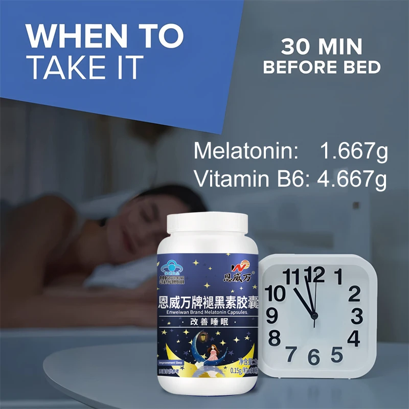 

Melatonin Supplement Capsules Contains Vitamin B6 to Promote Sleep Quality & Alertness,Deep sleep, healthy sleep,no side effects