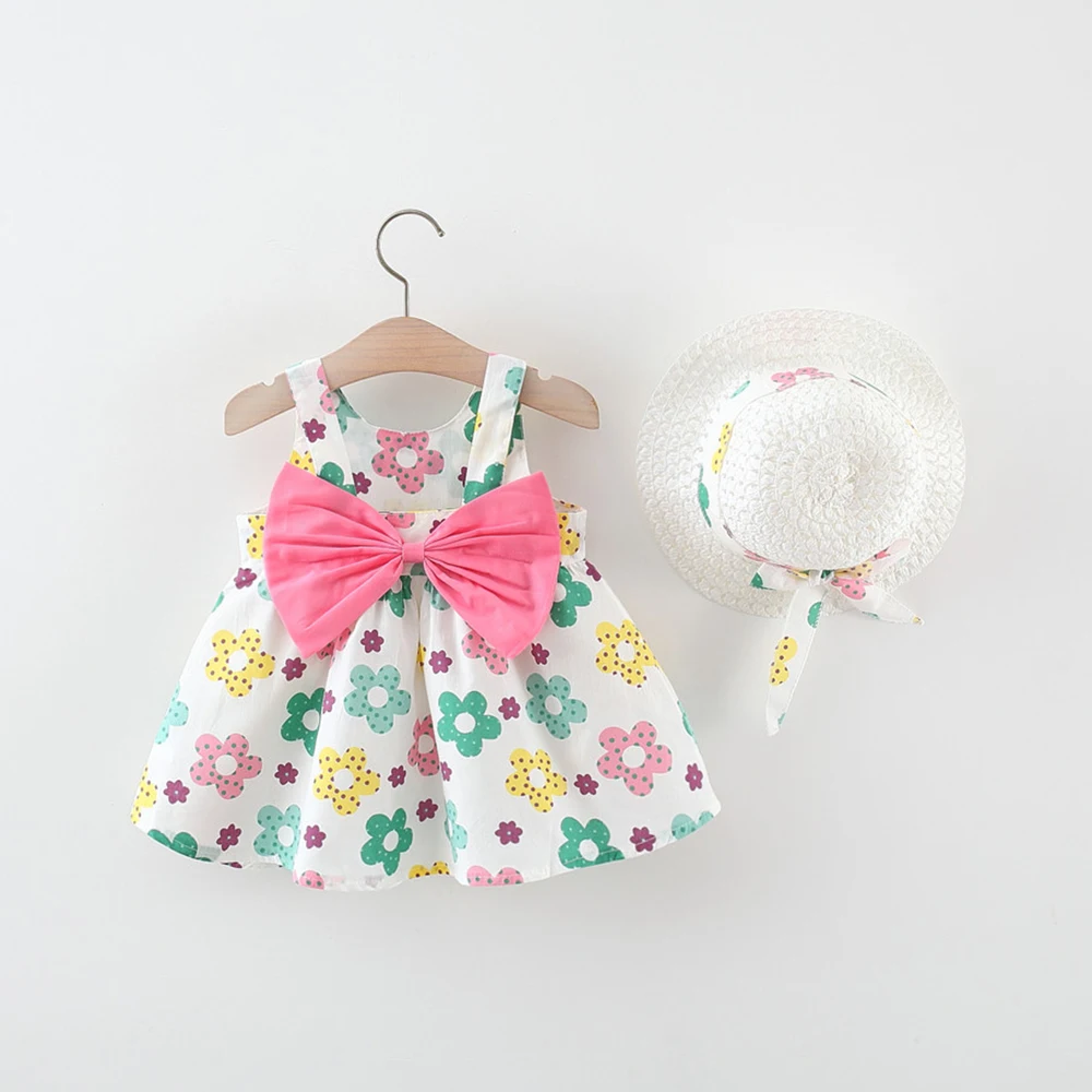 

Summer New Girl's Small Flower Strap Skirt Princess Skirt Baby Girl Children's Dress Comes with Hat