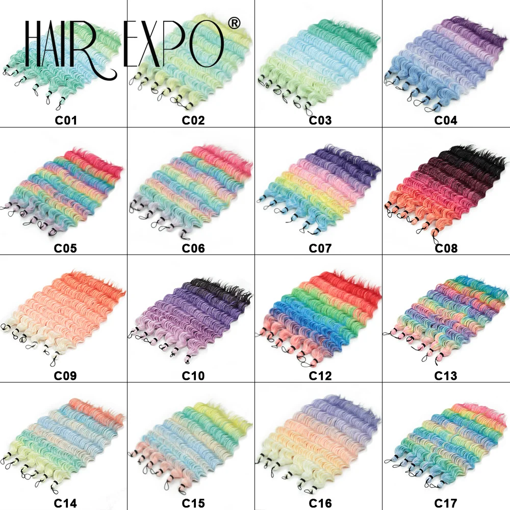 6PCS/300g 18Inch Deep Wave Twist Crochet Hair Synthetic Braids Hair Rainbow Color Afro Curls Ombre Braiding Hair Extensions