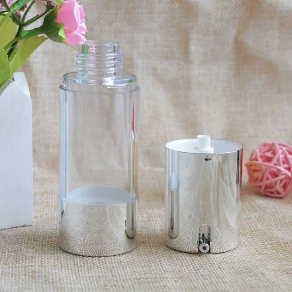 

50ml Airless Pump Foundation Dispenser Transparent Silver Bottle Portable Emulsion Lotion Container Plastic Packaging