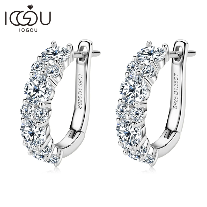 Real 925 Sterling Silver Moisanite Earrings D Color 2.76CTTW. Moisanite Lab Diamond Hoops Earrings Sparking Wedding Fine Jewelry