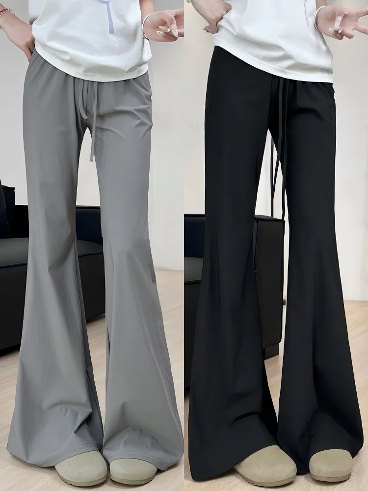 

Женские летние тонкие брюки из ледяного шелка с микро-клешем, защита от солнца, новинка, с заниженной талией, повседневные, быстросохнущие, спортивные, маленькие размеры, расклешенные брюки