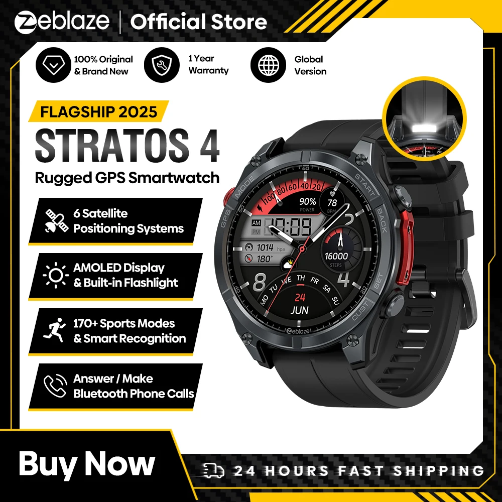 

Новые умные часы Zeblaze Stratos 4, GPS, 1,43-дюймовый AMOLED-дисплей, встроенный фонарик, компас, барометрический высотомер, умные часы 5 атм