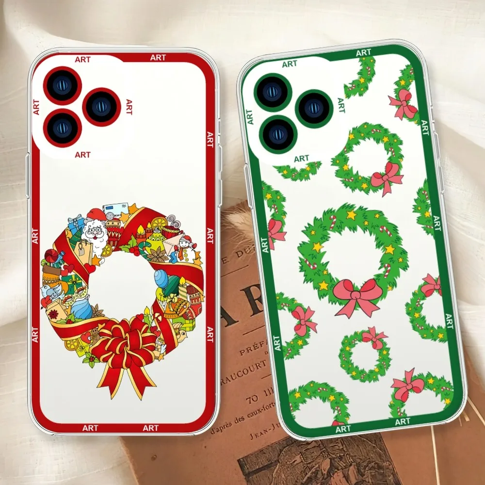 Christmas Wreath Clip Art Phone Case For iphone 11 12 13 14 15 Mini Plus Pro Max Transparent Shell