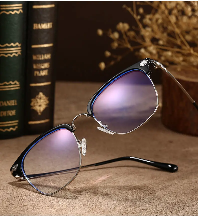Shatar Neue Mode Metall Halbrahmen Lesebrille Männer Frauen Große Gesicht Verbreiterung Augenschutz Anti-Blau Licht Business high-End – Detail 11