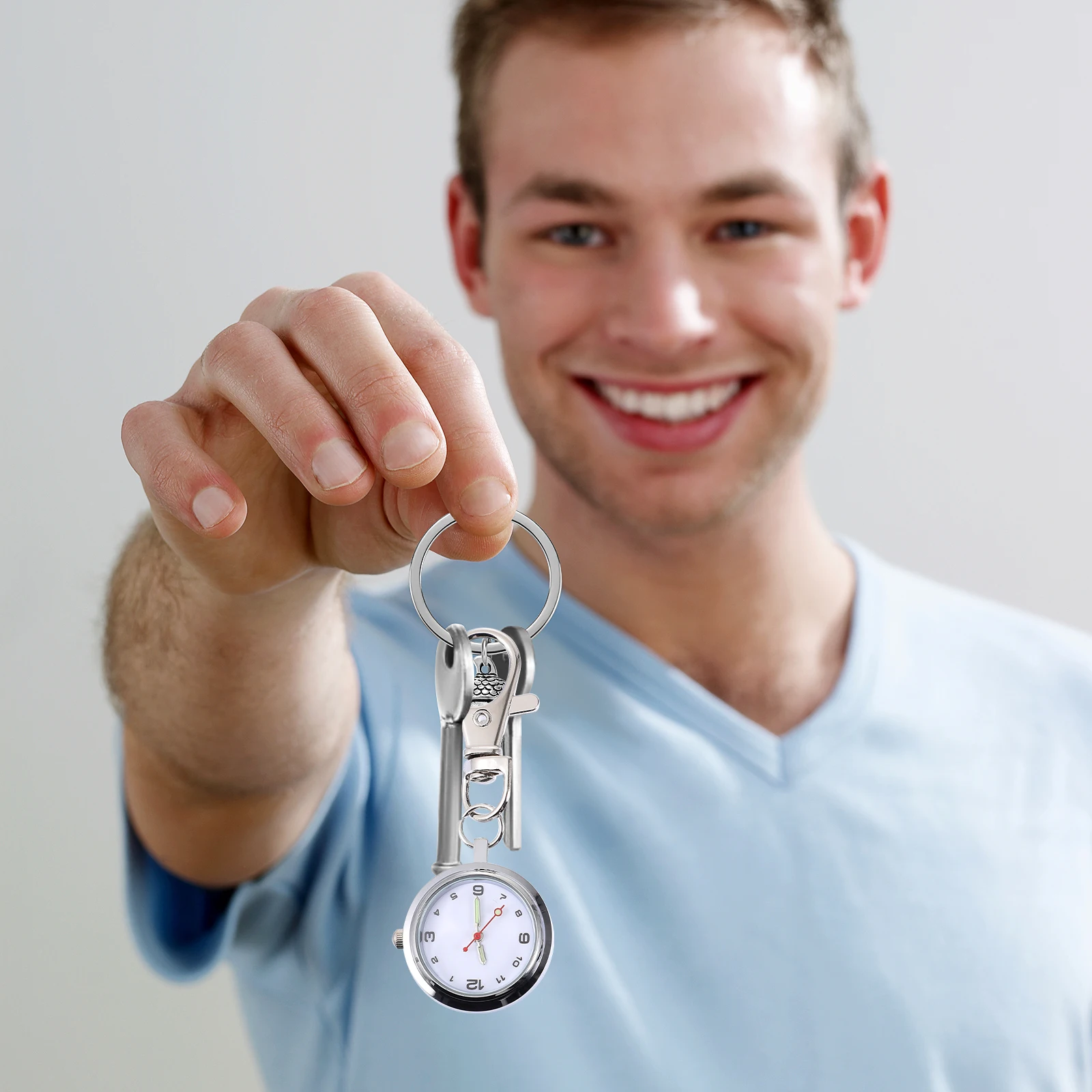 

2Pcs Pocket Watch Key Buckle Stainless Steel Lightweight Precise Timing Nurse Watch Women Doctor Clip Fixed Safety Keychain