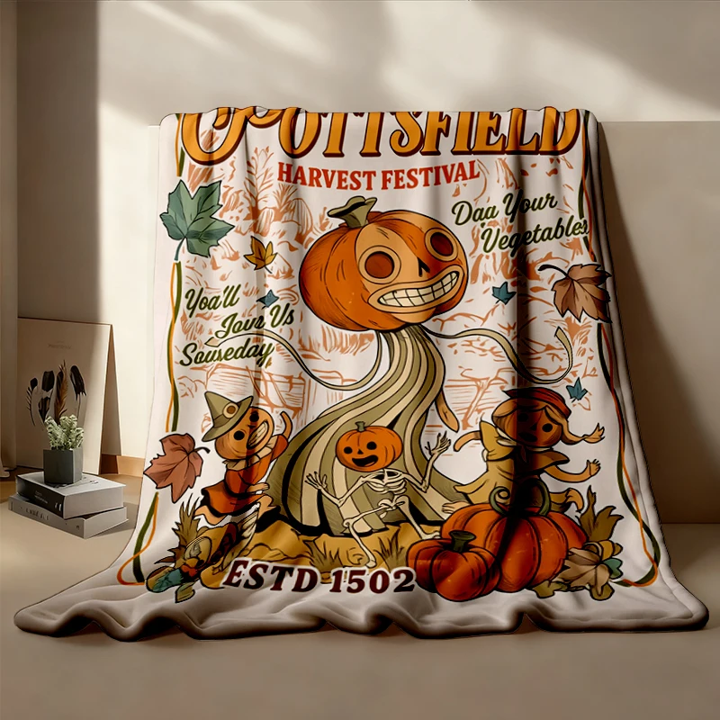 Greetings From Pottsfield Harvest Festival Soft Blanket, OTGW Inspired Halloween Comfy Blanket, Vintage Pumpkin Flannel