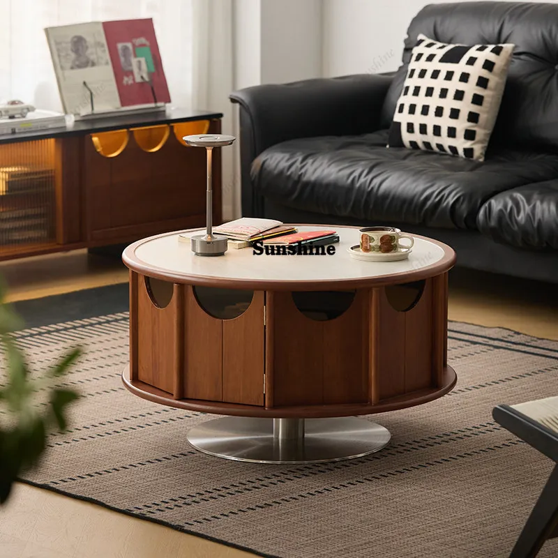 

Solid wood round coffee table small apartment household living room high-end atmosphere tea table side table