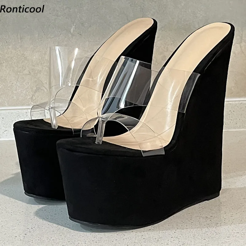 

Ronticool Handmade Women Summer Mules Sandals Wedges High Heels Flip Flops Classics Black Party Shoes US Plus Size 4-15