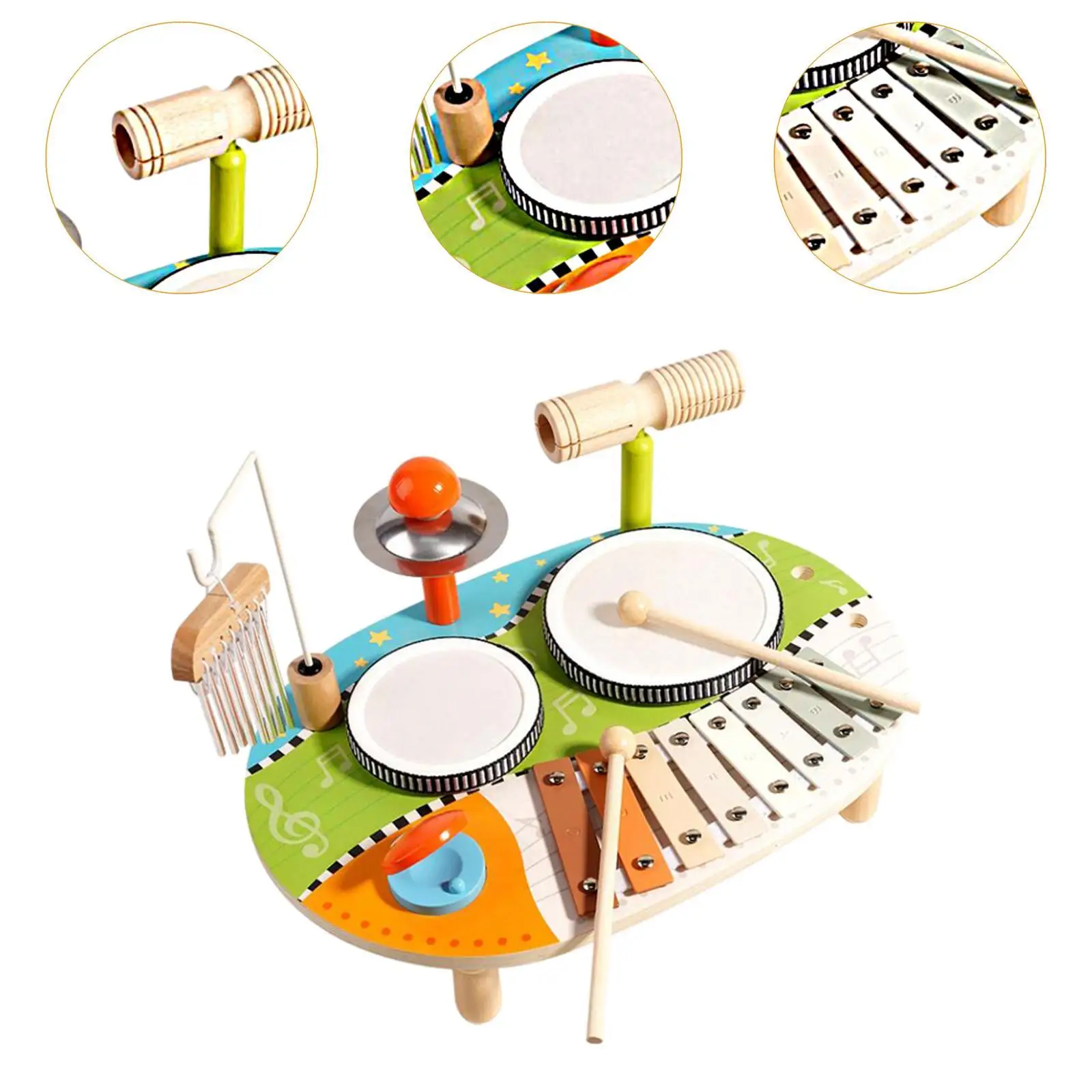 Conjunto de bateria xilofone para crianças, kits de bateria para habilidade motora fina, instrumento musical destacável, brinquedo de percussão de madeira para crianças, lembrança de festa