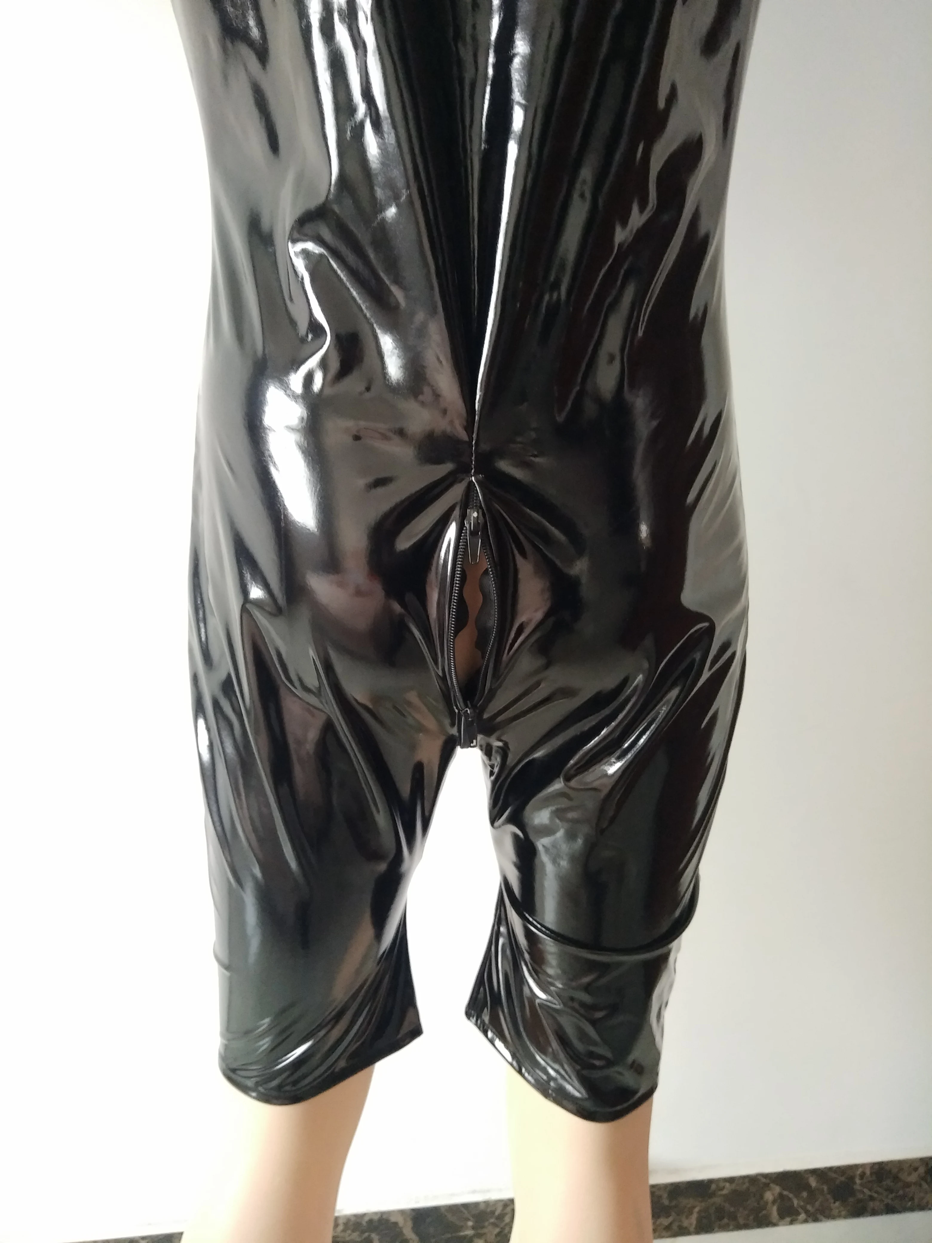 Costume Catsuit en Faux cuir PVC pour hommes, bleu lac et noir, collants, combinaisons simples, Cool, 3 voies, fermeture éclair avant à la hanche