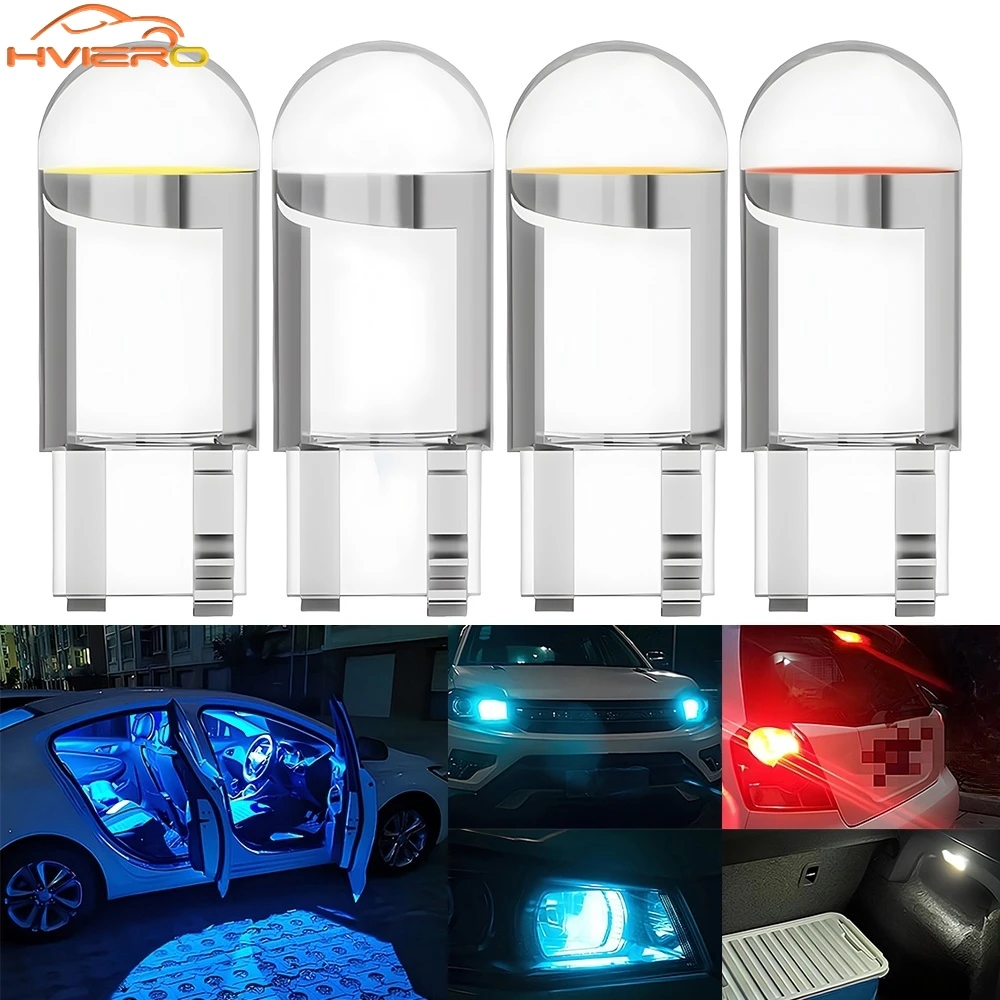 

4Pc Car Bulb 3000K 6000K White Blue Red Yellow Wedge License Plate Map Dome Festoon Light Lamp T10 W5W 194 Glass Housing Cob LED
