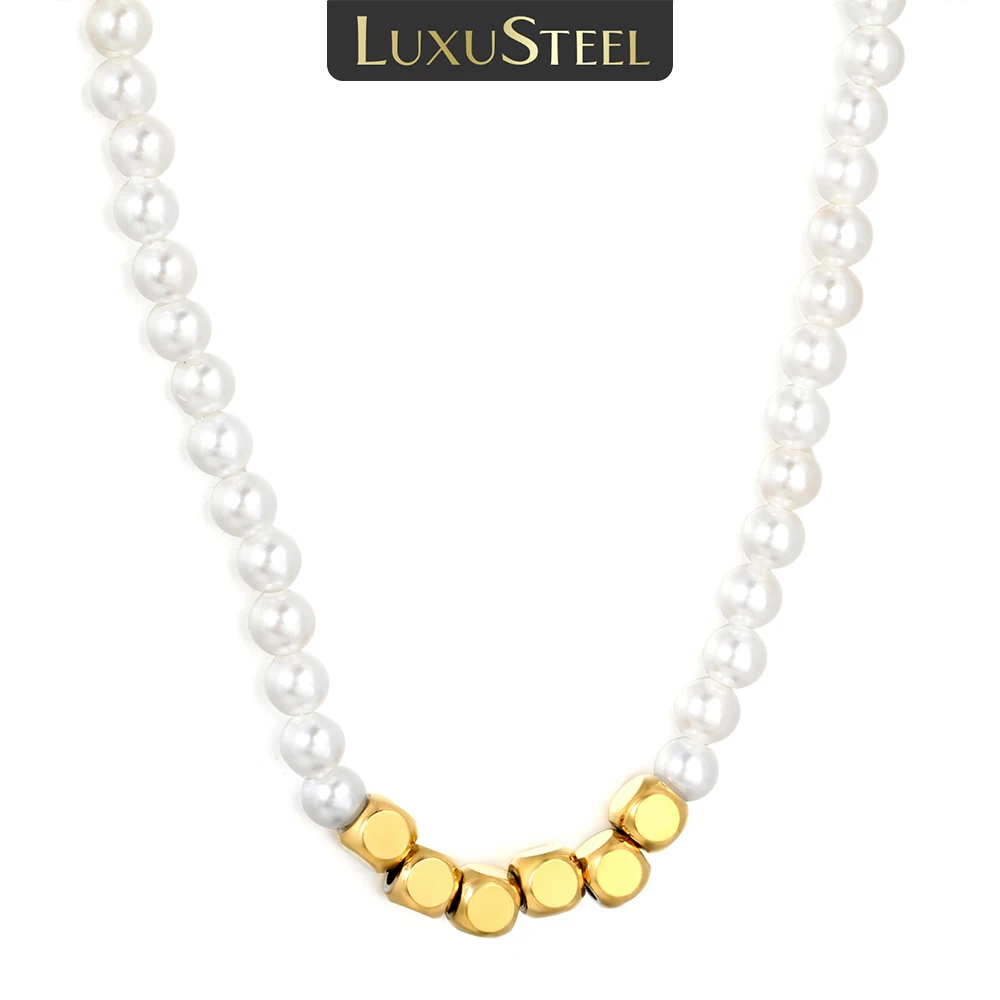 LUXUSTEEL Imitaiton Pearl Round Females Pendant Necklace Stainless Steel Geometric 18k Gold Plated Women's Choker Jewelry Bijoux
