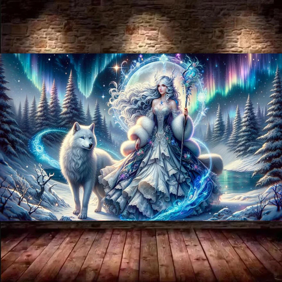 

Фэнтези-мистическая женщина, волк, Аврора, снежная сцена, сделай сам, 5D алмазная живопись, новинка 2025 года, полная мозаика, алмазная вышивка, большой размер