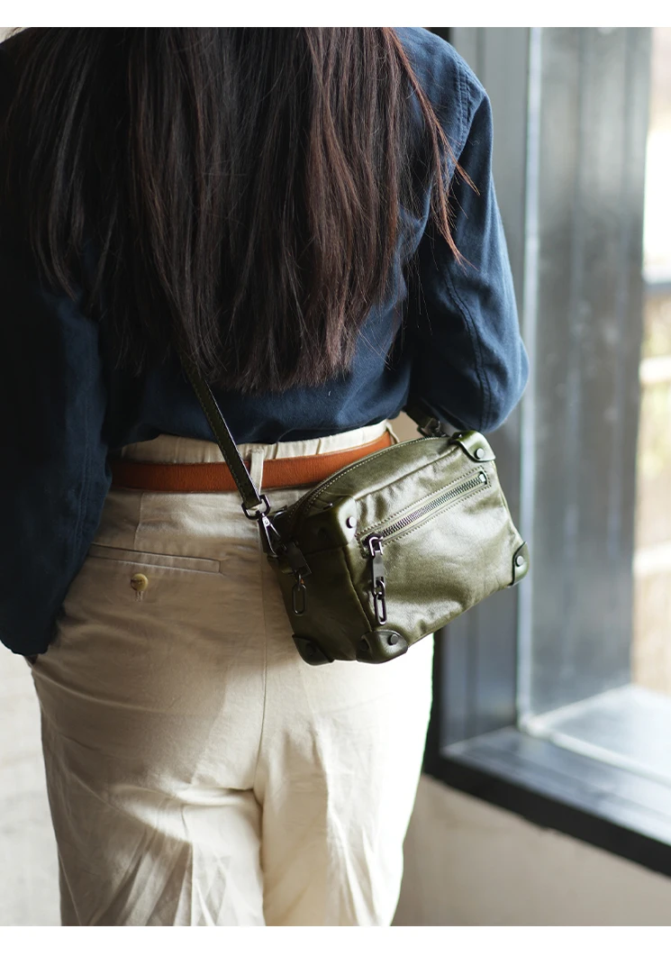 PNDME einfache Vintage-Umhängetasche aus hochwertigem Echtleder für Damen, luxuriöse handgefertigte Rindsleder-Schultertasche für Outdoor-Reisen. – Detail 3